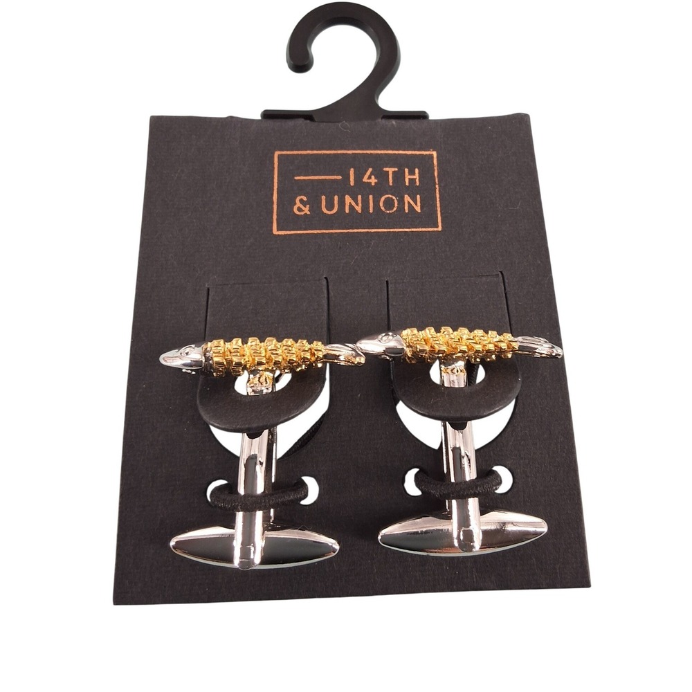 14th & Union Mens Fishbone Cufflinks Two-Tone Silver Gold Fish Skeleton Novelty